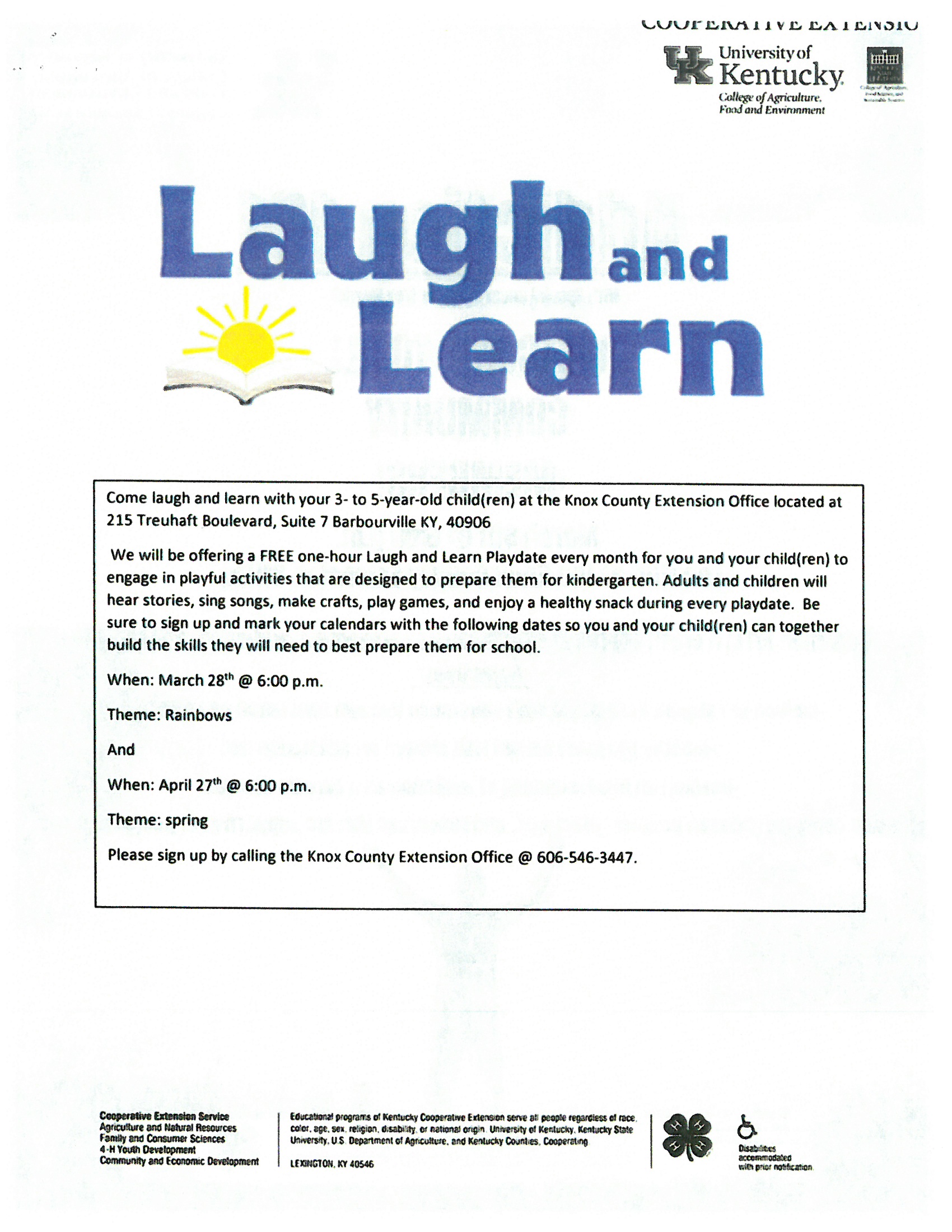 Laugh and Learn flyer 